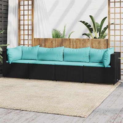 vidaXL - 4-delige - Loungeset - met - kussens - poly - rattan - zwart