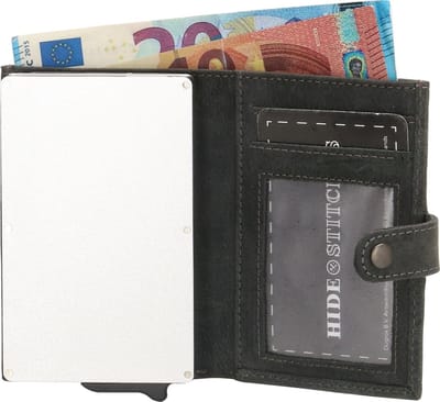 Hide & Stitches Idaho Safety Wallet - 100% Leder - Pasjeshouder - Zwart