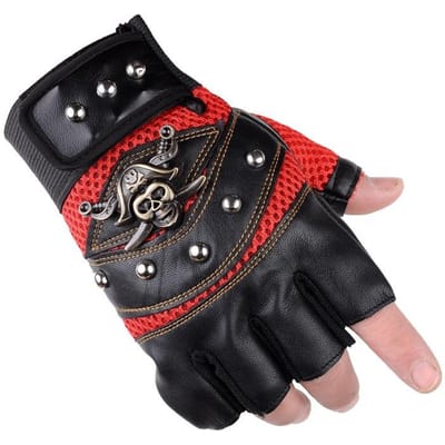Skelet Handschoenen Heren Halve Vinger Imitatie Hertenleer Sport Fietsen Buiten Rotsklimmen Antislip Ademend Piraat Tactische Handschoenen one size fits all black