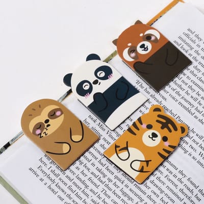 Boekenleggers Set Magnetisch - Adoramals - Wilde Dieren Cartoon Tijger&Panda&Luiaard&Rode Panda - 8x3cm
