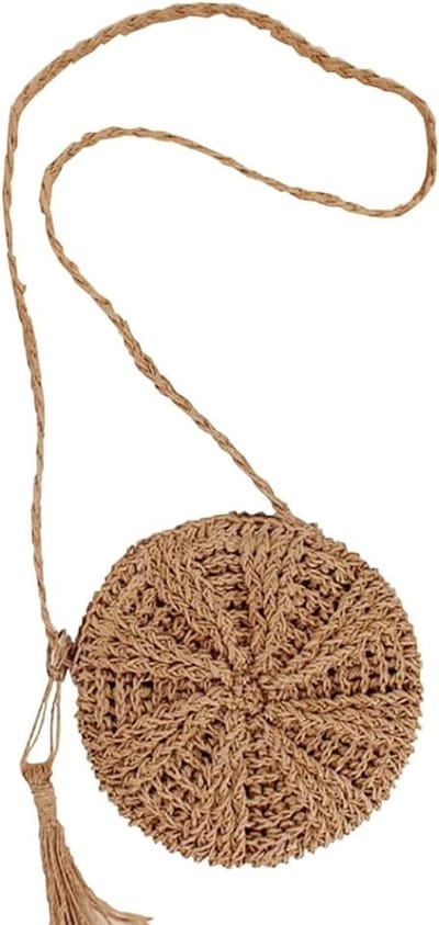 Handgemaakte ronde stro schoudertas voor dames - Vintage strandtas in lichtbruin - Perfect voor zomerse uitjes en dagelijks gebruik