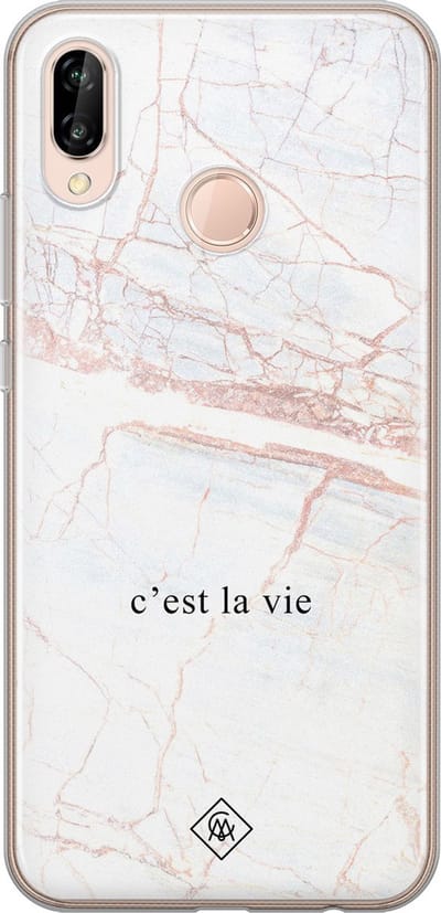Casimoda® hoesje - Geschikt voor Huawei P20 Lite (2018) - C'est La Vie - Siliconen/TPU - Soft Case - Bruin/beige - Tekst