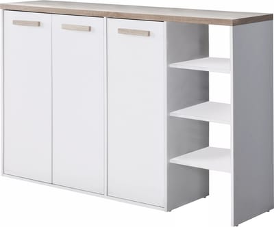 Vente-unique Schoenenkast met 3 deuren en 3 opbergvakken - Wit en houtlook - SKAIDO