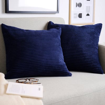 Blumtal Zachte Kussenhoes - Verstopte rits - Deco Kussen - corduroy: 30 x 50cm - Donkerblauw - Set van 2