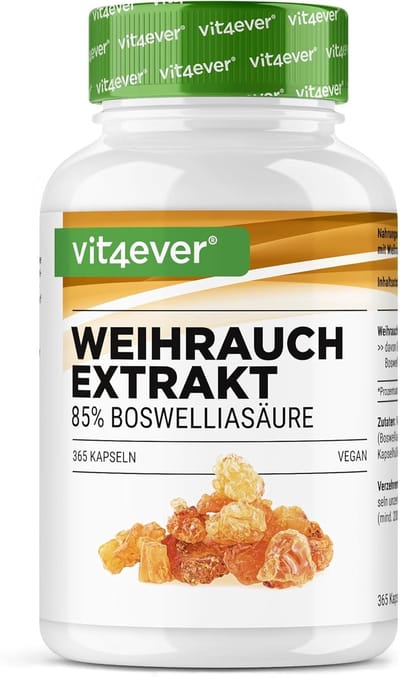 Vit4ever - Indiase Boswellia Serrata - 365 Capsules - Frankincense Wierook Extract - Premium: 85% Boswellia Zuur - Hooggedoseerd met 1000 mg per dagelijkse dosis - Veganistisch