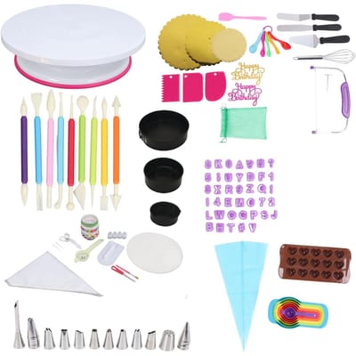 700 STUKS Taart Decoratie Benodigdheden Gereedschap Kit met Draaiplateau Spuitmondjes Cupcake Frosting Bakken L pink