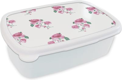 Broodtrommel Wit - Lunchbox - Brooddoos - Rozen - Patronen - Bloemen - 18x12x6 cm - Volwassenen