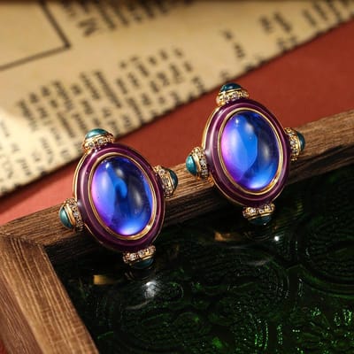 Retro Licht Luxe Eenvoudig Veelzijdig Elegant Temperament Geometrisch Glas Mode Dames Oorbellen brown