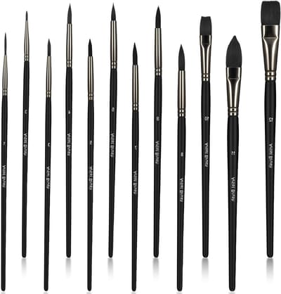 Set van 12 gezichtsschilderpenselen en oogmake-up kwasten voor acryl en gouache, ideaal voor carnaval, Halloween en themafeesten