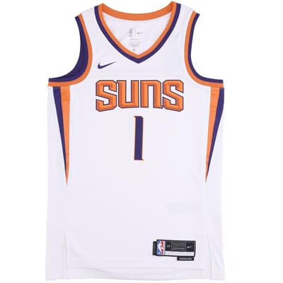 Basketbaltanktop voor heren Nba Dri-fit Swingman Jersey Association Edition 2022/23 nr. 1 Devin Booker Phosun wit