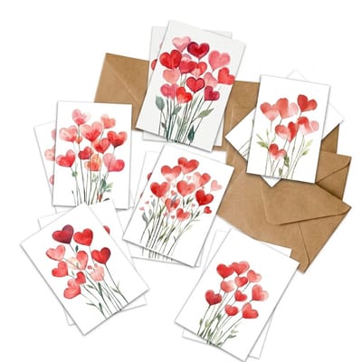 Rood wit wenskaarten set beide 24 stuks inclusief enveloppen hartjes design aquarel stijl kaarten set festival kaarten