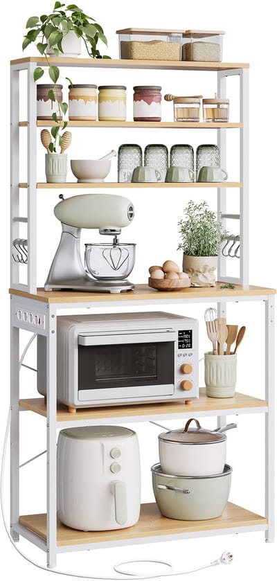 VASAGLE - Kruidenrek - Keukenrek met Stopcontacten - 6 Lagen - 6 Haken - Stalen Frame