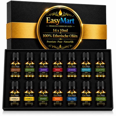 EasyMart Etherische Olie Set 14 x 10 ml – 100% Pure Etherische Oliën – Geurolie voor Aroma Diffuser, Luchtbevochtiger, Aromatherapie, Sauna, Massage, Wellness & Cadeau