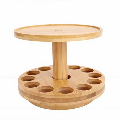 2-in-1 Essentiële Olie Diffuser Stand Bamboe Diffuser Houder Carrousel met 360 Graden Draaibaar Plateau Geschikt voor 5ml 10ml 15ml beige