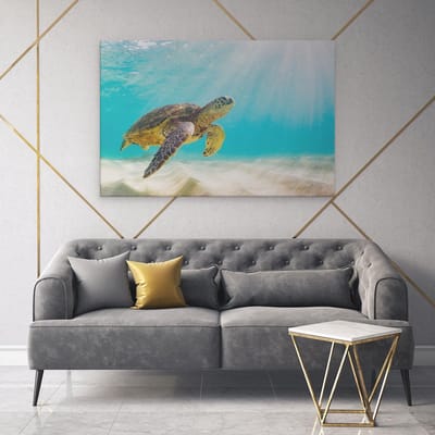 Artaza Canvas Schilderij Zeeschildpad - 120x80 cm - Groot - Wanddecoratie Zee - Muurdecoratie Onderwater - Schilderijen Op Canvas
