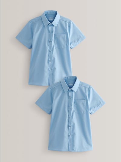 Next - Jongens - Set van 2 schoolshirts met korte mouwen en standaard pasvorm - Blauw