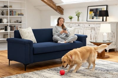 Gutent-Bank Minimalistische 2-zitsbank in Scandinavische stijl – Zachte linnen stof, stevige ijzeren poten, perfect voor kleine woonkamers.