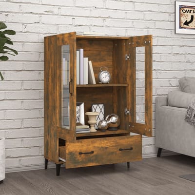 vidaXL - Hoge - kast - 70x31x115 - cm - bewerkt - hout - gerookt - eikenkleurig