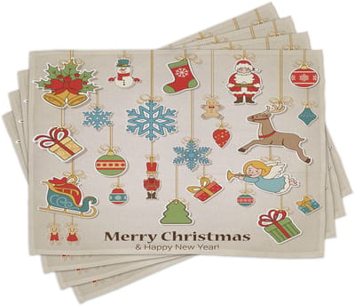 New Bed Kerstmis Kerstvakantie Set van 4 Placemat voor Eettafel, Wasbare Stof met Antislip Achterkant