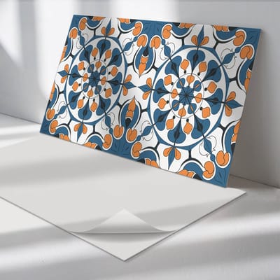 Wallfluent Vinyl Wandpaneel - Bloemenmandalapatroon Zelfklevende Wandbekleding - 100 cm x 50 cm - Blauw Vinyl Wandpaneel - 1 stuk - Rechthoekig Wandbekleding Vinyl - Patroon Wandpaneel - Wandpaneel PVC - Wandpaneel Keuken en Badkamer