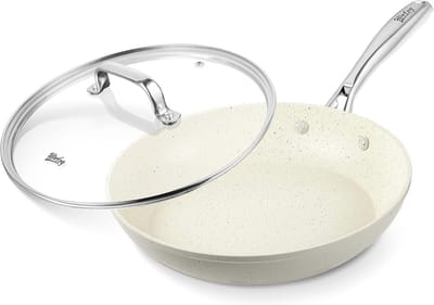 8 Inch Koekenpan met Antiaanbaklaag - Witte Marmeren Koekenpan - Hittebestendig en Inductie-Compatibel