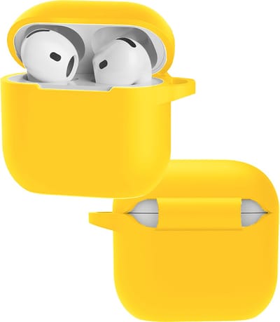 Hoes - Geschikt voor Apple AirPods 4 - Siliconen Hoesje met Clip - Silicone Case Cover - Geel