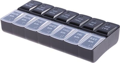 Pillendoosje I Pillendoos I Medicijn Doosje I Pil Box I Zondag t/m Zaterdag I 1 Week I 7 dagen I 2 Dagdelen I Zwart/Transparant