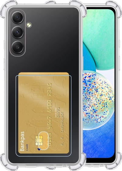 Hoesje - Geschikt voor Samsung Galaxy A14 - Met Pashouder en Kaarthouder - Telefoon Hoes Shockproof - Siliconen Case - Back Cover - Shock Proof - Pasjes Houder - Telefoonhoesjes - Transparant
