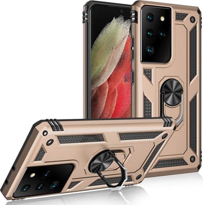Anti-Shock Hybrid Ring Armor Hoesje Geschikt voor: Samsung Galaxy S21 Ultra 5G- goud