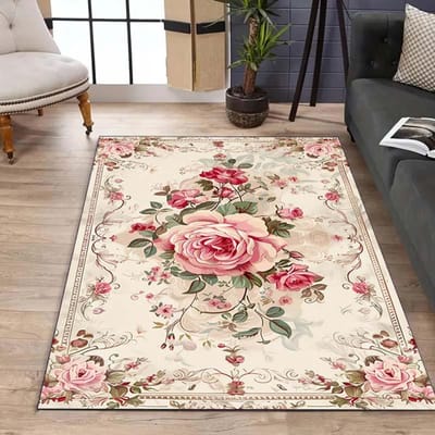 Luxe Vintage Bloemenprint Vloerkleed Antislip Machinewasbare Vloermat voor Woonkamer Slaapkamer Kantoordecor Wasbaar Tapijt 120*160cm