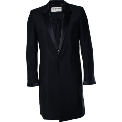 Saint Laurent, zwarte blazerjas met glanzende revers