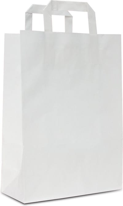 Papieren Draagtassen Wit - 32+17x44 cm - Platte Handgrepen - 50 Stuks