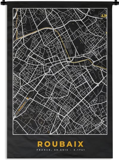 Wandkleed - Wanddoek - Stadskaart – Roubaix - Plattegrond – Kaart - Frankrijk - 120x180 cm - Wandtapijt