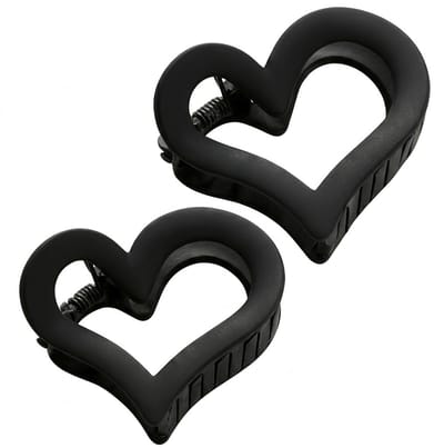 Set van 2 zwarte hart haar clips – dames – matte kunststof haar klemmen – open hart vorm – stevige grip – haar accessoires