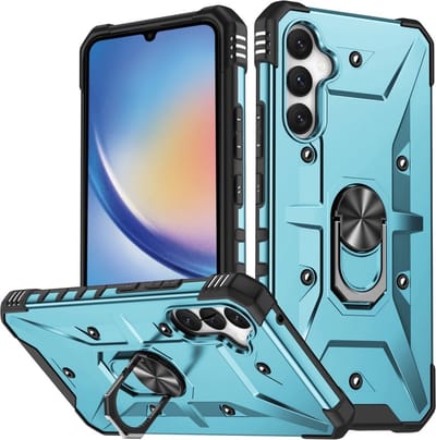 Coverup Hoesje - Geschikt voor Samsung Galaxy A34 Hoesje - Coverup Heavy Duty Ring Kickstand Back Cover - Lichtblauw