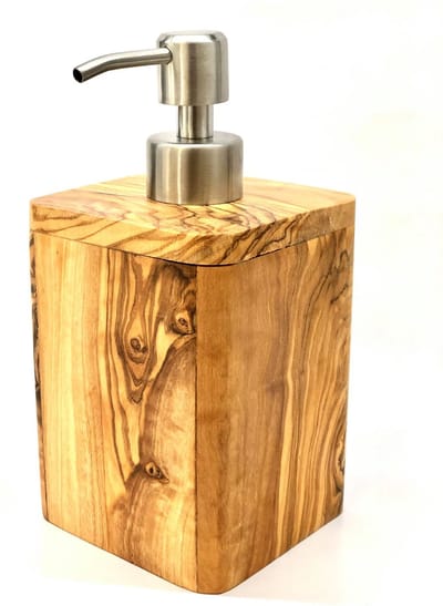 D.O.M. Luxe Olijfhouten Zeepdispenser – Handgemaakt 150 ml met RVS Pomp