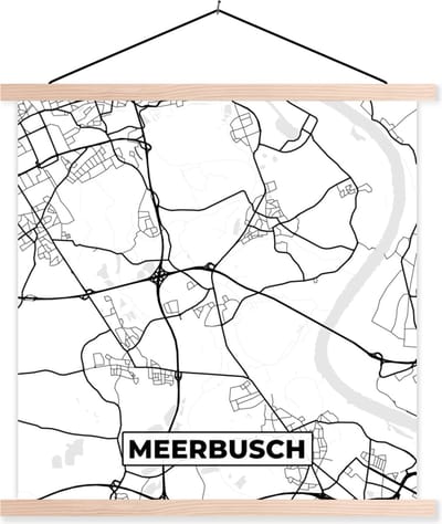 Posterhanger incl. Poster 40x40 cm - Schoolplaat - Meerbusch - Plattegrond - Kaart - Stadskaart - Textielposter - Blanke latten - Stadskaart