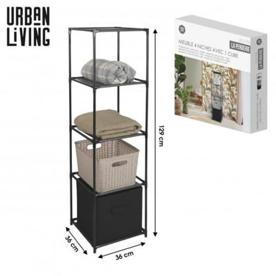"LE KUBE" OPBERGKAST MET 4 VAKKEN EN 1 INZETKUBUS 36×36×H129 CM