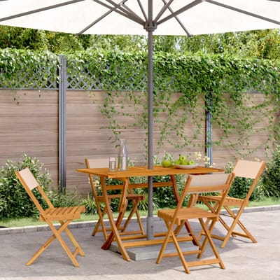 vidaXL - Opklapbare - stoelen, - 4 - stuks, - beige - stof - en - massief - hout.