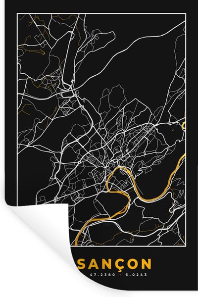 Muurstickers - Sticker Folie - Plattegrond – Kaart – Besançon - Frankrijk – Stadskaart - 20x30 cm - Plakfolie - Muurstickers Kinderkamer - Zelfklevend Behang - Zelfklevend behangpapier - Stickerfolie