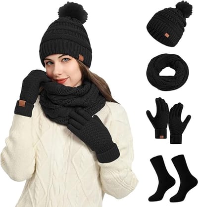 SolidKeus - 4-delige Set Muts, Sjaal, Handschoenen en Sokken voor Dames