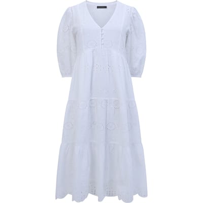 French Connection Broderie Anglaise Tiered Dress White Size: 8 | Midi Dresses Outlet | Dames | Wit