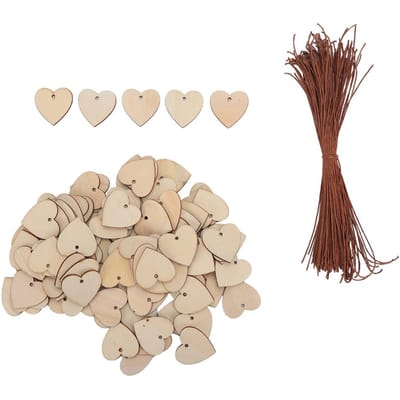 100 Pièces Adorables Cœurs Forme Bricolage Artisanat Décoration Suspendue Ornement pour Maison Mariage Arbre de Noël beige