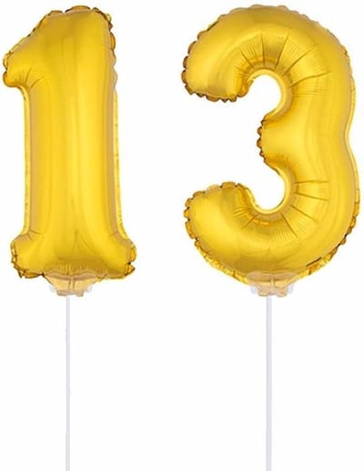 13 jaar leeftijd feestartikelen - versiering cijfers - ballonnen op stokje - van 41 cm - Combi van cijfer 13 - in het goud