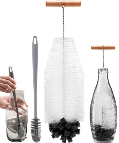 Dailygoods- Flesborstel 35 cm - 2-in-1 Borstel/Siliconen Scrubber - Duurzaam/BPA-vrij - Harde/Zachte Borstelharen - Krasbestendig - Efficiënt Reinigen - Schoonmaakborstel
