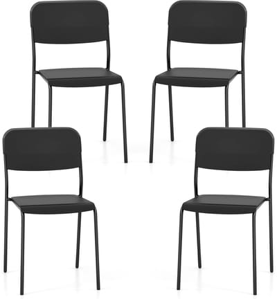 COSTWAY Set van 4 eetkamerstoelen, stapelbare keukenstoelen met rugleuning en metalen poten, zitting van PP, stoel zonder armleuningen, stapelstoel voor eetkamer, woonkamer, restaurant