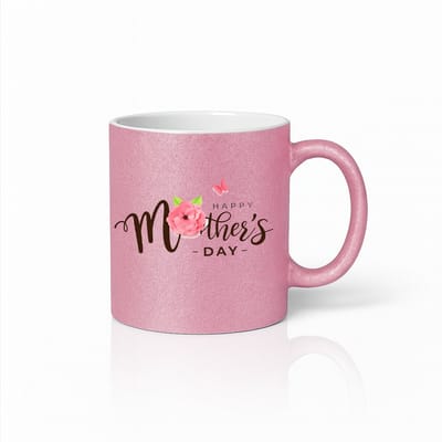 Roze Glitter Fijne Moederdag Bloemen Mok 330 ml – Elegante Roos Koffiemok – Perfect Cadeau voor Mama