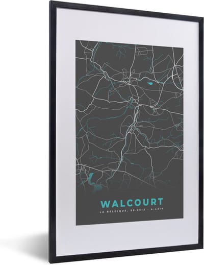 Fotolijst incl. Poster - Stadskaart – Grijs - Kaart – Walcourt – België – Plattegrond - 40x60 cm - Posterlijst