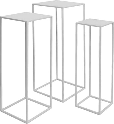 Zuilenset- metaal - Quadro White - Set 74cm, 69cm en 64cm - Wit - Kubus - Plantentafel