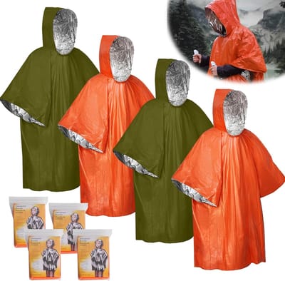 Noodoverlevingsregenponcho - 4 Stuks Rescue Deken - Thermische Mylar Folie Deken - Ideaal voor Kamperen - SnelShoppen